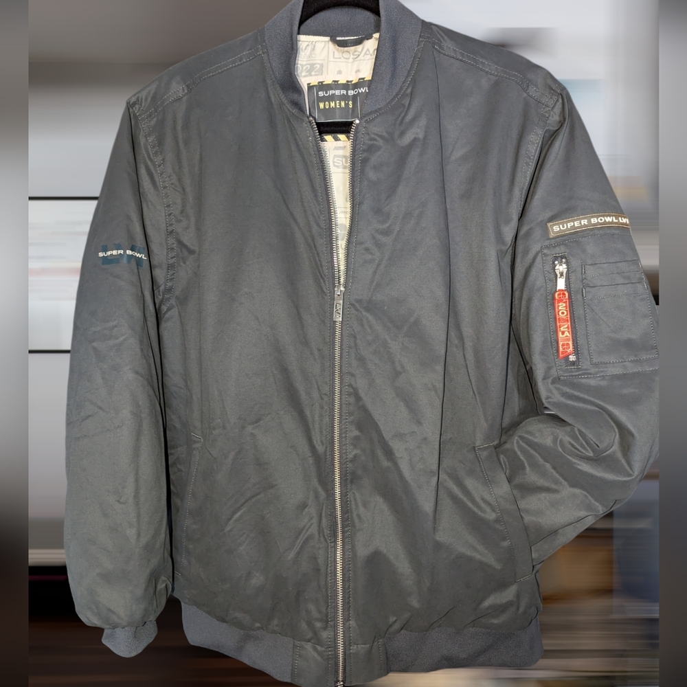 SUPERBOWL LVI 2022 Women's Large BOMBER JACKET COAT NFL OFFICIAL GREY RARE